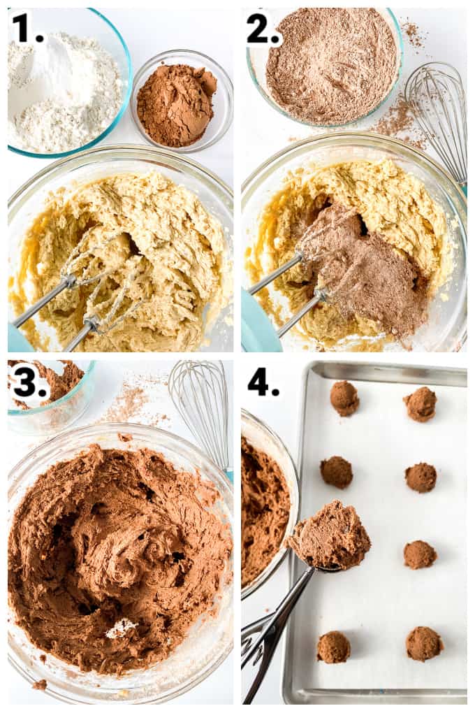 collage showing step by step photos to create the chocolate cookies for the german chocolate cookies