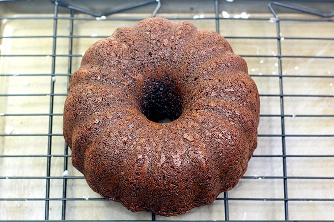 cake on a wire rack cooling