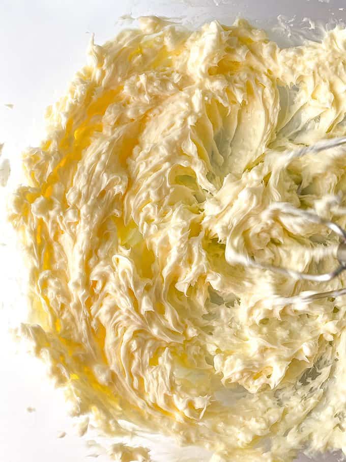 creamed butter in a glass bowl 