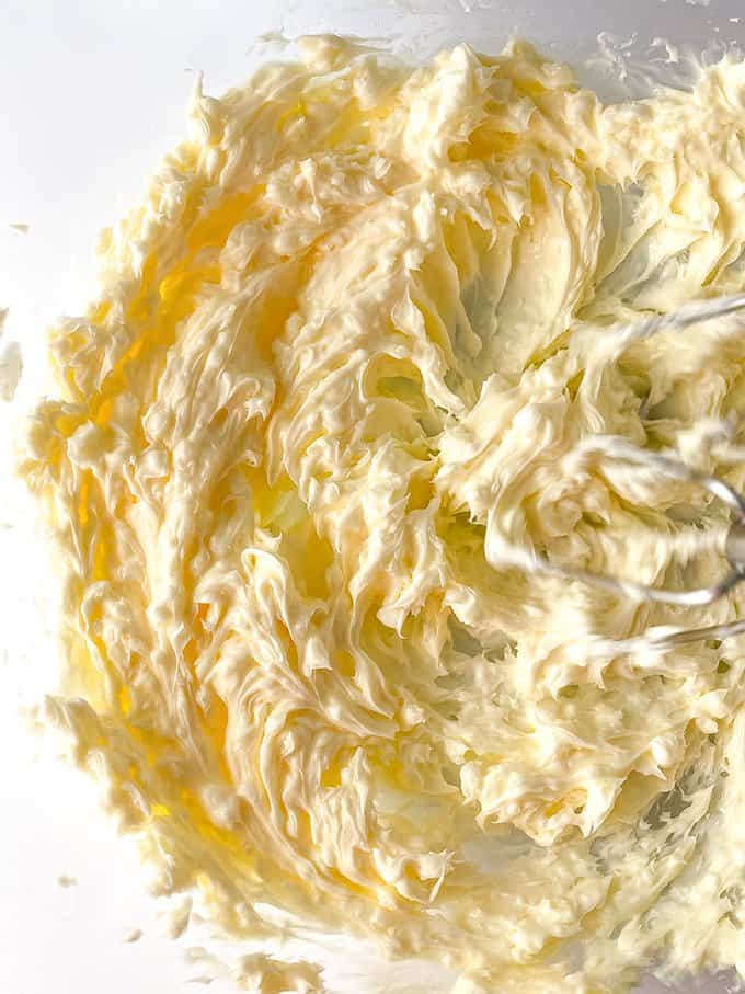creamed butter in a glass bowl