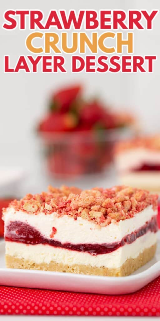 zoomed in image of a slice of dessert with the recipe name in large text at the top