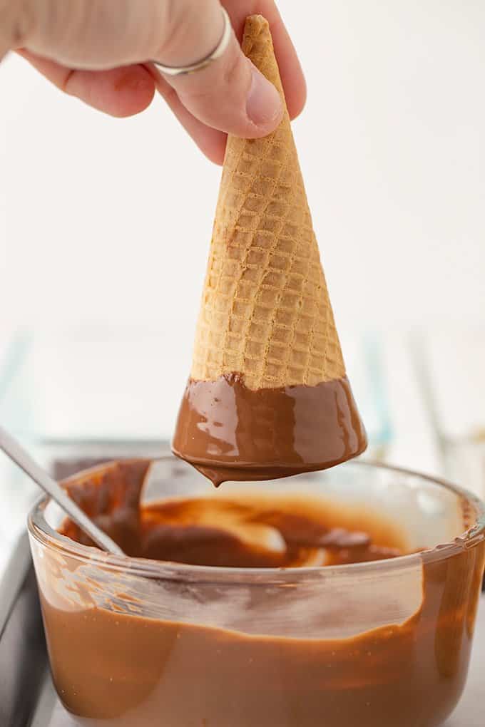 sugar cone dipped in melted chocolate