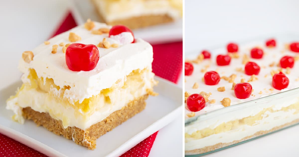 Banana Split Cake [www.cookiedoughandovenmitt.com]