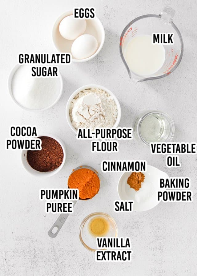 overhead view of the ingredients in dishes on a white surface with text overlay