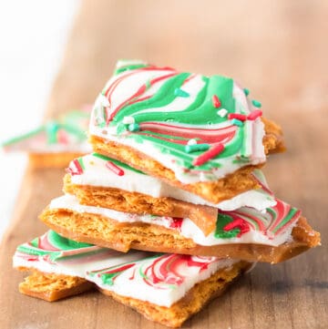 stack of christmas toffee on a cutting board
