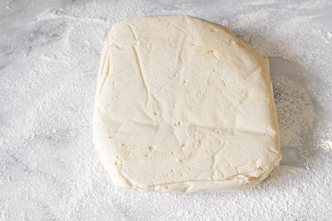 disc of dough on a lightly floured marble surface