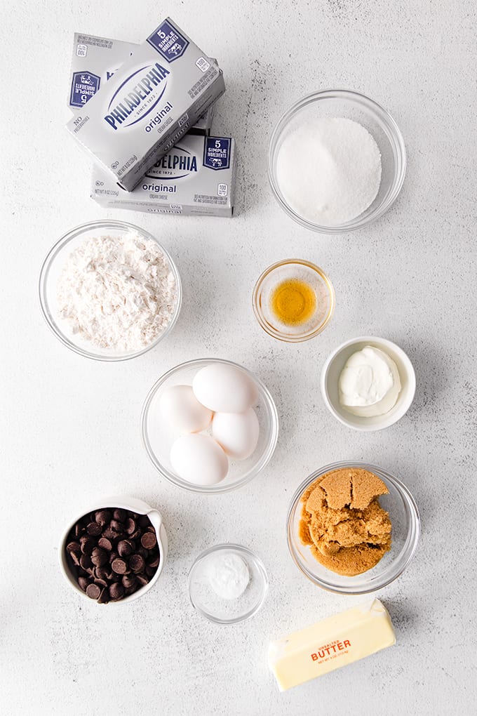 overhead photo of the ingredients laid out on a gray surface