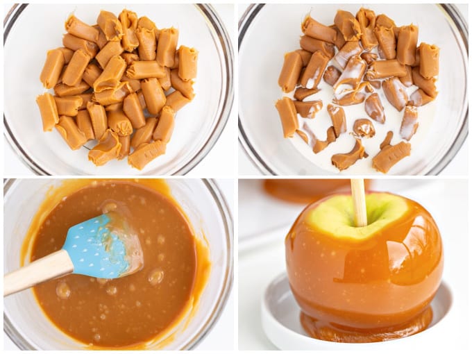 collage showing he step by step process on how to prepare the caramel sauce