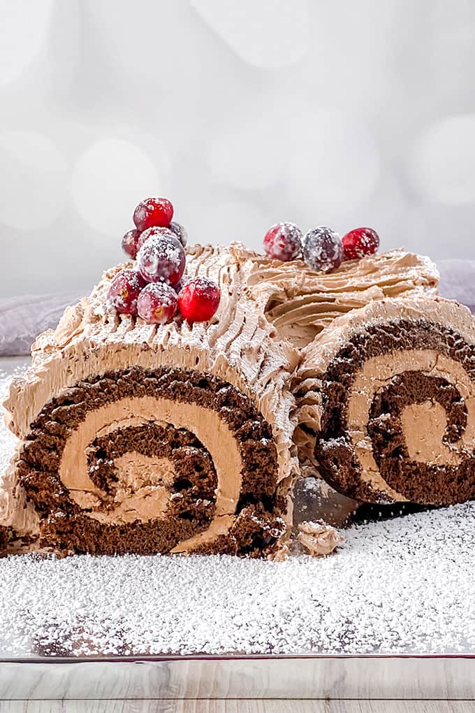 close up of the yule log showing the spiral inside