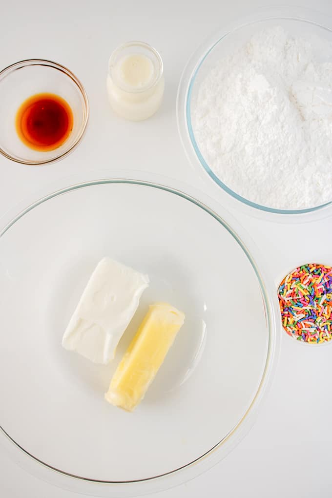 Ingredients in glass bowls on a white background