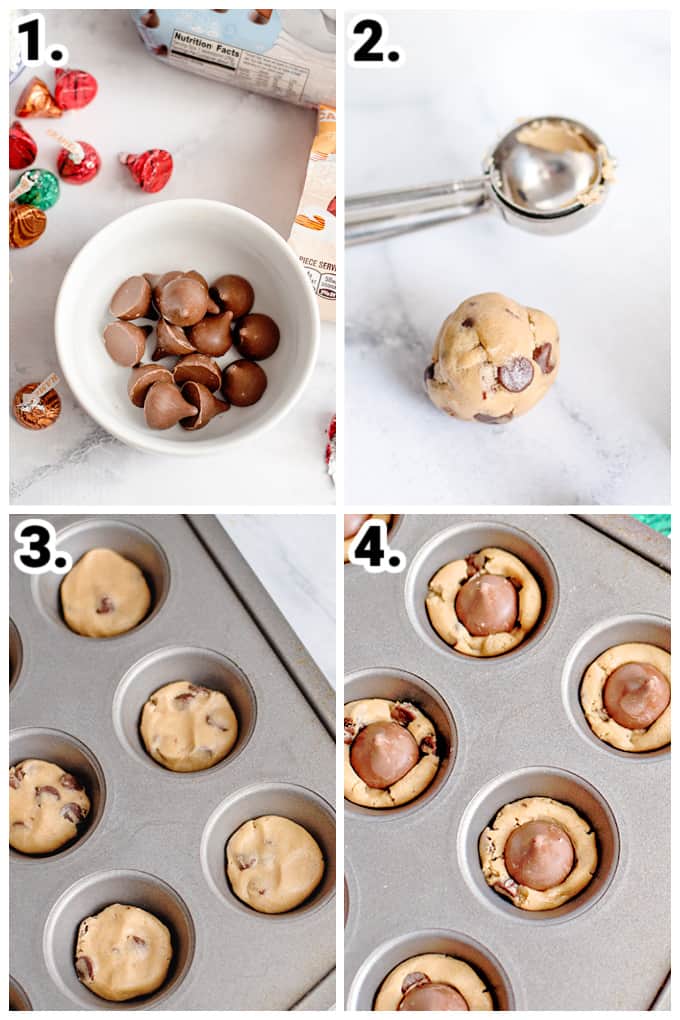 collage showing step by step how to make the cookie cups