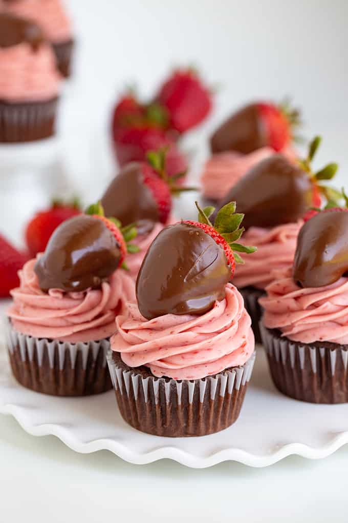 Delicious cupcakes featuring the perfect combination of chocolate and strawberry flavors, impeccably presented on a white plate.