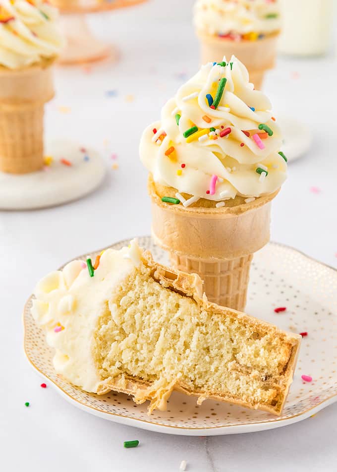 close up cut-away view of the ice cream cone cupcakes made with our from-scratch recipe.