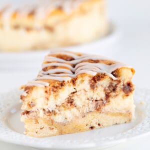 A delectable slice of Cinnamon Roll Cheesecake.