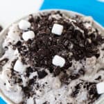 Oreo fluff with marshmallows. in a serving bowl on a white surface