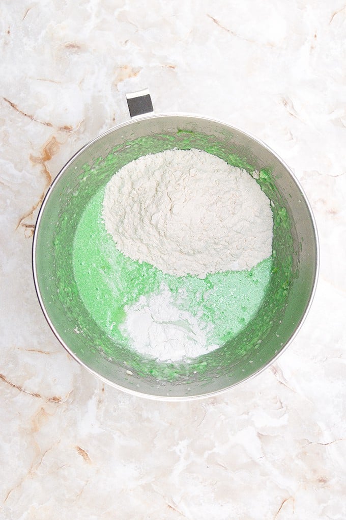 A bowl filled with green powder.