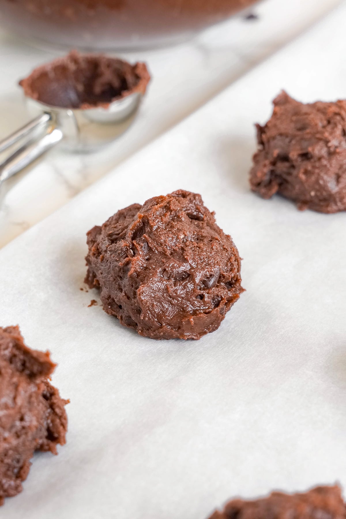 Brownie mix cookies on a baking sheet.